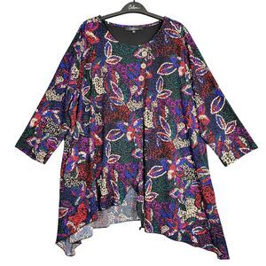 Calessa Artsy Floral Button Handkerchief Tunic Crinkle Textured SIZE 2X LL24S18W